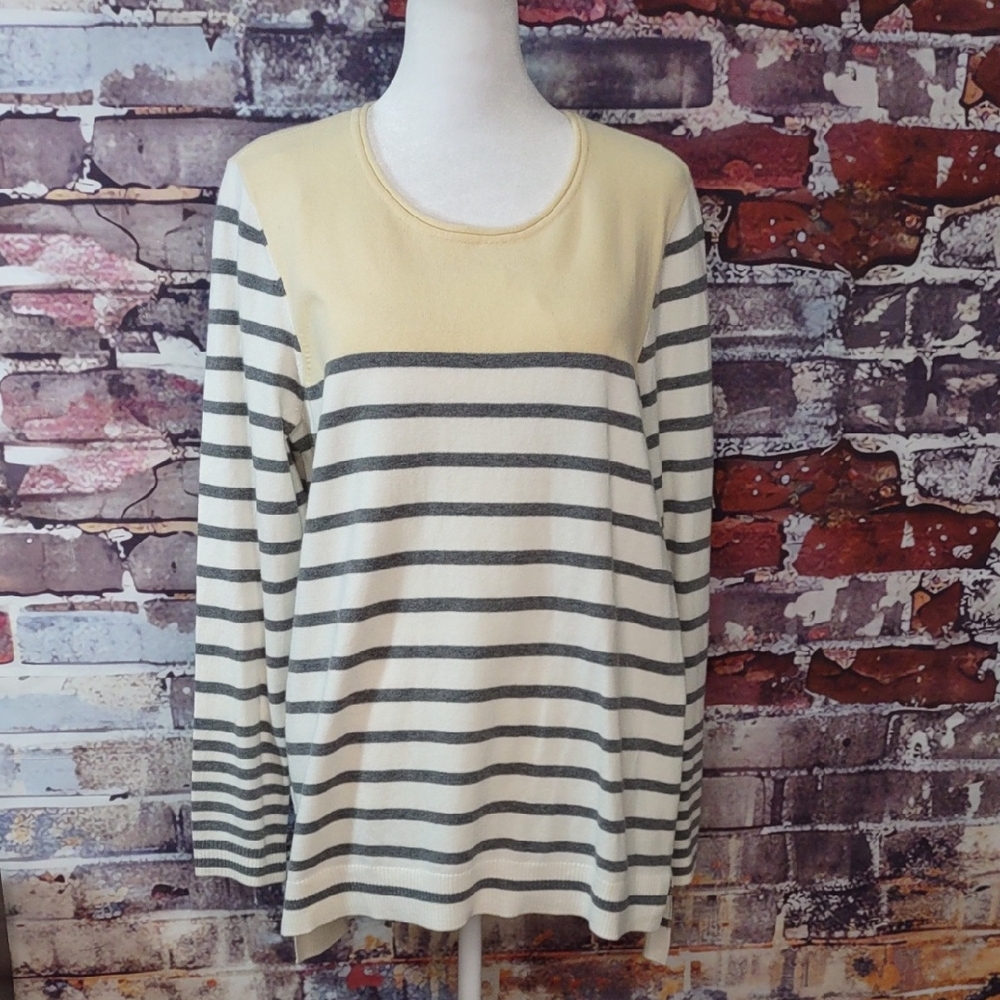 Zenergy By Chico's Cotton/Cashmere Stripe Block Sweater